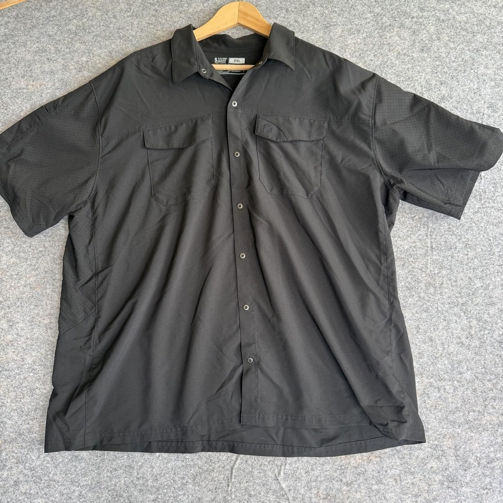 5.11 Tactical Shirt Mens 2XL Black Short Sleeve Snap Front Mesh Panels Tactical